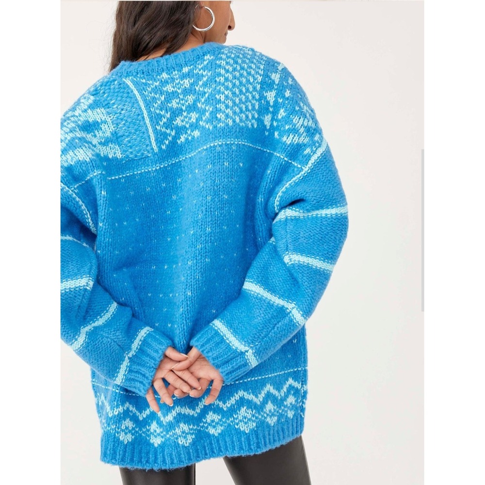 Free People Snow Day Pullover Sweater Frozen Lake Combo‎ Blue Fair Isle XS - Picture 2 of 10